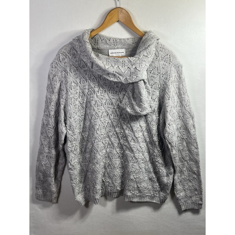 Alfred Dunner Womens XL Sweater Gray Cozy Beaded Pearl